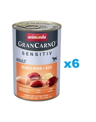 ANIMONDA GranCarno Sensitiv Pure Chicken&Rice 6x400 g Conserve pui cu orez pentru caini adulti sensibili