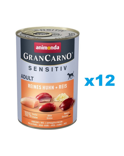 ANIMONDA GranCarno Sensitiv Pure Chicken&Rice 12x400 g Hrana caine sensibil, cu pui si orez