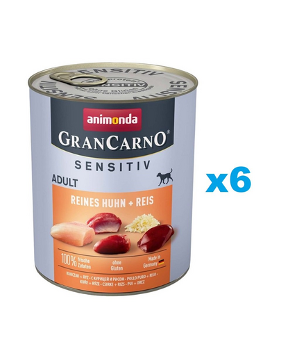 ANIMONDA GranCarno Sensitiv Pure Chicken&Rice 6x800 g Hrana umeda caini sensibili, cu pui si orez