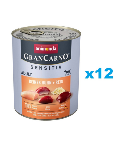 ANIMONDA GranCarno Sensitiv Pure Chicken&Rice 12x800 g Hrana pui si orez, caini adulti sensibili