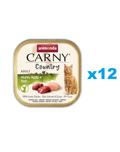 ANIMONDA Carny Country Adult Chicken, Veal, Vension 12x100 g set conserve pui, vitel, vanat pentru pisici