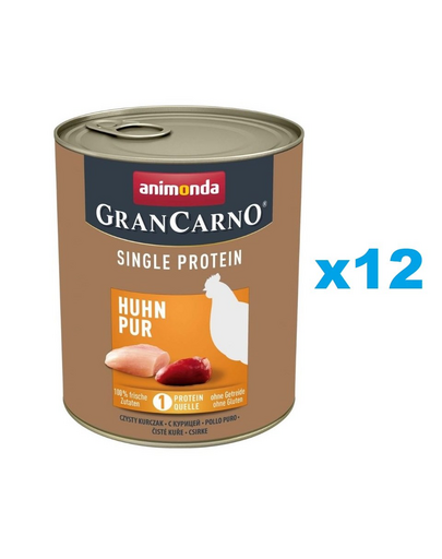 ANIMONDA Gran Carno Single Protein Adult Chicken pur 12x800 g Pachet hrana umeda monoproteica, caine adult, cu pui