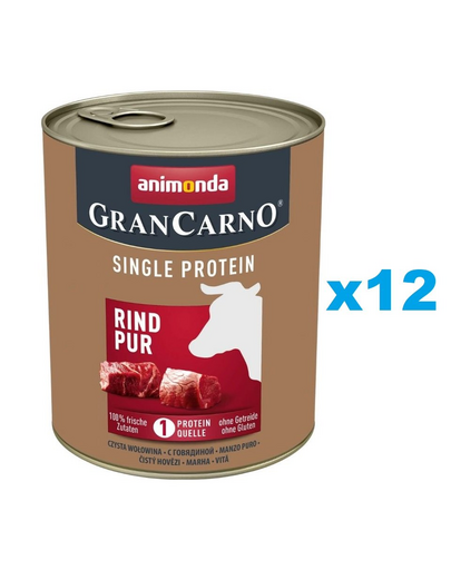 ANIMONDA Gran Carno Single Protein Adult Beef pur 12x800 g Pachet conserve pentru caine, cu vita