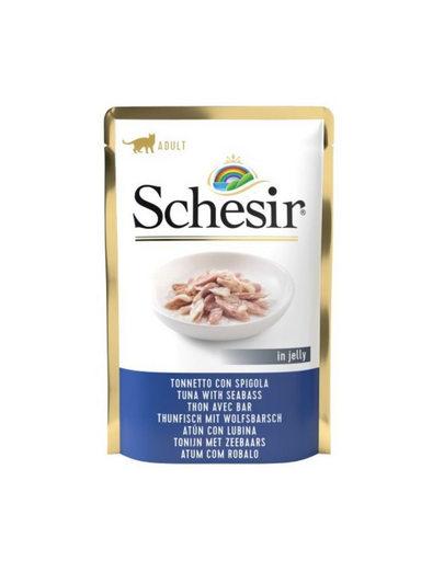 SCHESIR Jelly Adult Tuna&Sea Bass 85g ton si biban de mare in aspic, hrana pisica adulta