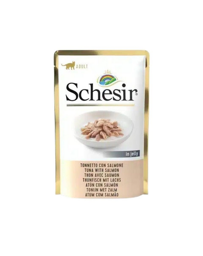 SCHESIR Jelly Adult Tuna&Salmon 85g Hrana umeda pentru pisici, cu ton si somon in aspic