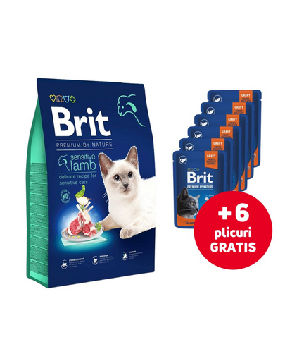 BRIT Cat Premium by Nature Sensitive lamb 8 kg + 6x100g GRATIS hrana pisici sterilizate, somon