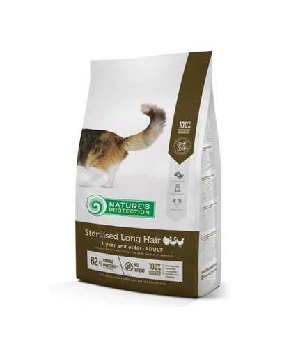 NATURES PROTECTION Sterilised Long Hair Poultry Adult Cat 2 kg Hrana uscata pisici sterilizate, cu blana lunga, cu pasare