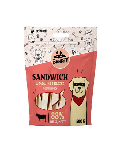 MR. BANDIT Sandwich recompensa cu vita si rata pentru caini 500 g