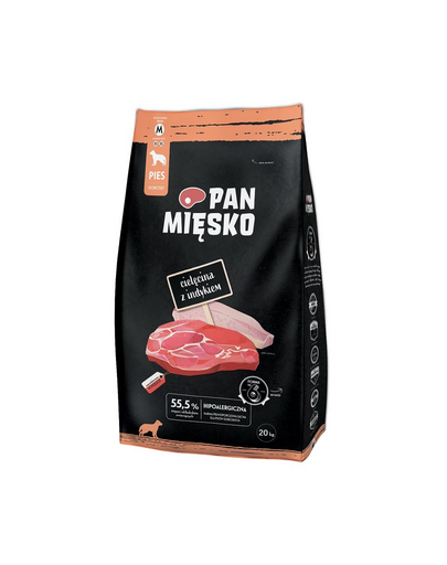 PAN MIĘSKO Hrana pentru caini de talie medie, cu curcan si vitel 20kg 20kg