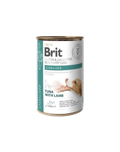 BRIT Grain Free Veterinary Care Sterilised 400 g Hrana umeda caini sterilizati, cu ton cu miel