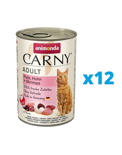 ANIMONDA Carny vita, curcan, creveti 12 x 400 g conserve hrana umeda pisica