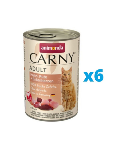 ANIMONDA Carny Adult hrana pisica cu pui, curcan si inimi de rata 6 x 400 g