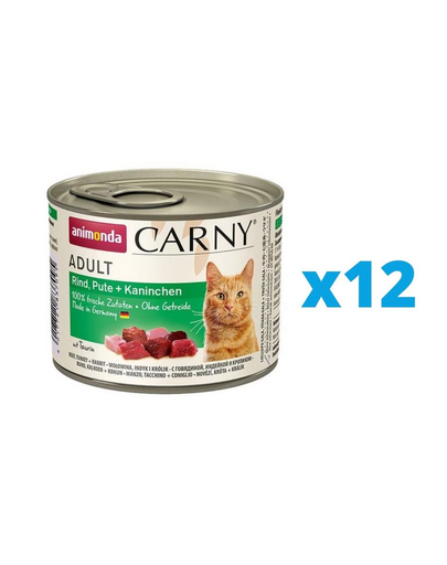 ANIMONDA Carny Adult Set conserve hrana pisica, cu vita, curcan si iepure 12 x 200 g