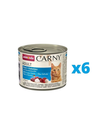ANIMONDA Carny Conserve hrana umeda pisici, cu vita, cod si radacina de patrunjel 6 x 200 g