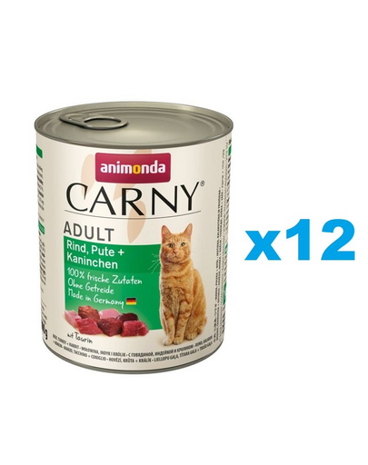 ANIMONDA Carny Adult conserve 12 x 800 g vita, curcan, iepure pentru pisica