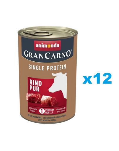 ANIMONDA Gran Carno Single Protein Adult Beef Pur 12x400 g Hrana umeda monoproteica, caini, cu vita