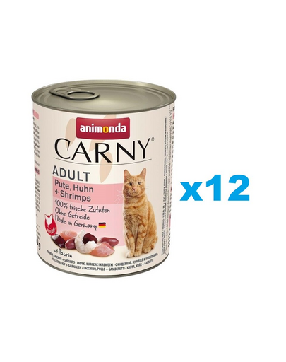 ANIMONDA Carny Adult Turkey&Chicken&Shrimps 12x800 g curcan, pui, creveti hrana pentru pisici adulte