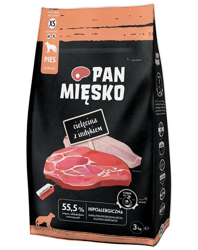 PAN MIĘSKO Hrana uscata pentru caini talie foarte mica, cu vitel si curcan XS 3 kg