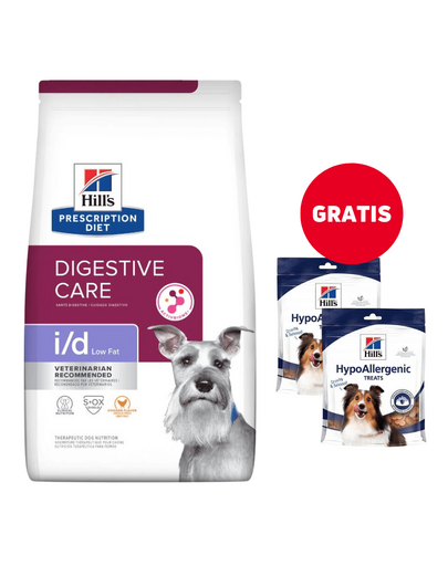 HILL\'S Prescription Diet Digestive Care i/d ActivBiome Canine Low Fat pui12 kg hrana dietetica pentru caini cu afectiuni gastrointestinale + recompense 2x220g GRATIS