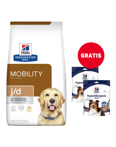 HILL\'S Prescription Diet Canine Mobility j/d 12 kg hrana caini articulatii sensibile + recompense 2x220g GRATIS