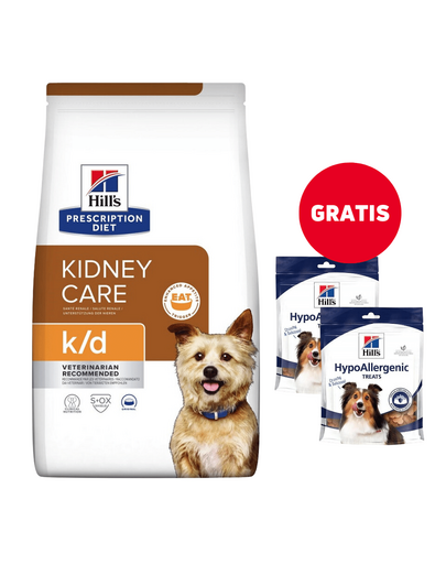 HILL\'S Prescription Diet k/d Canine 12 kg hrana caini cu insuficienta renala + recompense 2x220g GRATIS