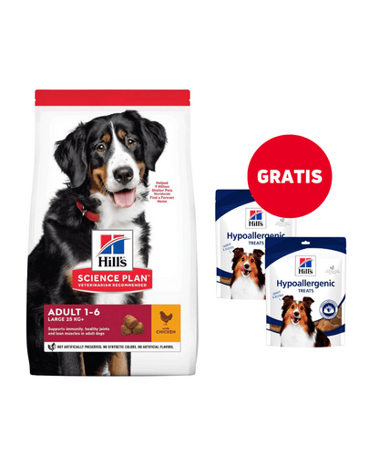 HILL\'S Science Plan Canine Adult Large breed Chicken 18 kg Hrana caini talie mare, cu pui + recompense 2x220g GRATIS