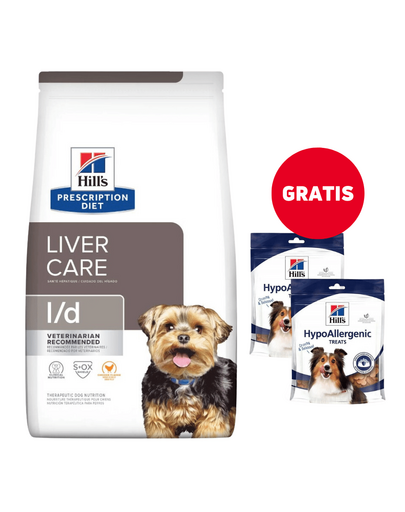 HILL\'S Prescription Diet Canine l/d Liver Care 10 kg caini afectiuni hepatice + recompense 2x220g GRATIS