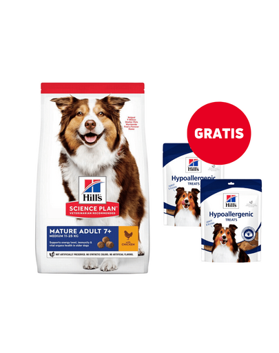 HILL\'S Science Plan Canine Mature Adult Chicken 14 kg hrana caini seniori + recompense 2x220g GRATIS