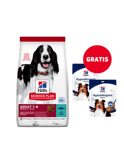 HILL\'S Science Plan Canine Adult Advanced Fitness Tuna & Rice 12 kg hrana caini atletici + recompense 2x220g GRATIS