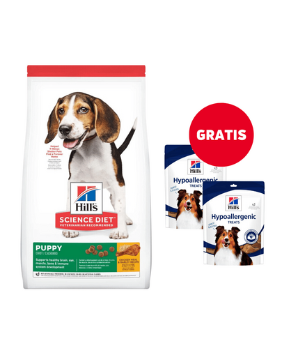 HILL\'S Science Plan Canine Puppy Medium Chicken 18 kg Hrana catei talie medie, cu pui + recompense 2x220 g GRATIS