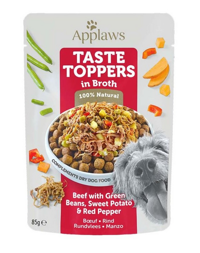 APPLAWS Taste Toppers Hrana umeda caini, cu carne de vita, fasole verde, piper in sos 12 x 85 g