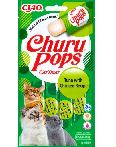 INABA Churu Pops Tuna & Chicken 4x15g snack lichid pentru pisici cu ton si pui