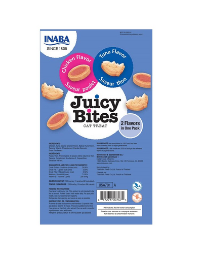 INABA Juicy Bites Recompense umede pentru pisici, cu pui si ton 33,9 g (3x11,3 g)