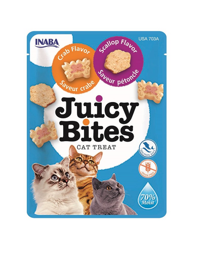 INABA Juicy Bites Recompense umede pentru pisici, cu scoici si crab 33,9 g (3x11,3 g)