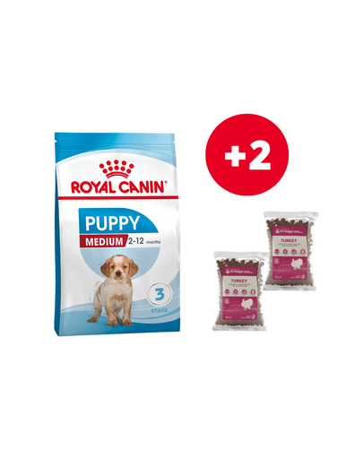 ROYAL CANIN Medium Puppy 15 kg + 2 x 100g GRATIS DR HUGGY Supreme Dog Nutrition hrana caini