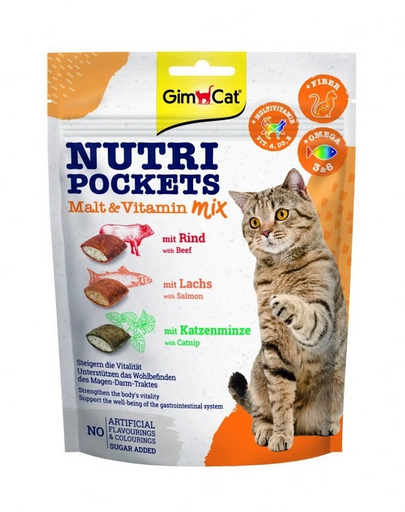 GIMCAT Nutri Pockets Malt&amp;Vitamin mix 150 g malt-vitamine recompense pisici