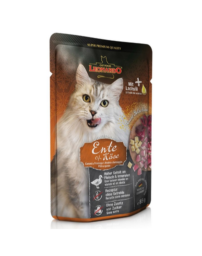 LEONARDO Finest Selection hrana umeda pentru pisici, cu rata si branza 85 g