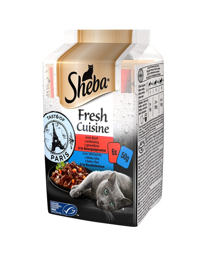 SHEBA Fresh Cuisine Taste of Paris hrana umeda pentru pisici adulte cu vita si peste alb 12x(6x50g)