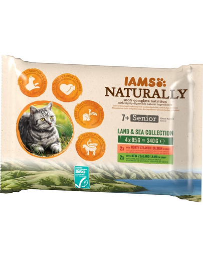 IAMS IAMS Naturally Senior Land &amp; sea collection set amestec hrana umeda pisici senior 4 x 85 g