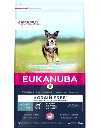 EUKANUBA Grain Free S-XL Adult 3 kg Hrana uscata caine, cu rata