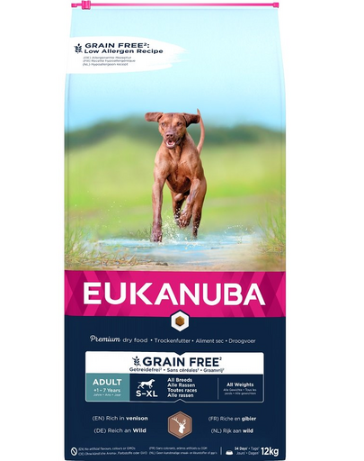 EUKANUBA Grain Free S-XL Adult 12 kg Hrana uscata pentru caini, cu vanat