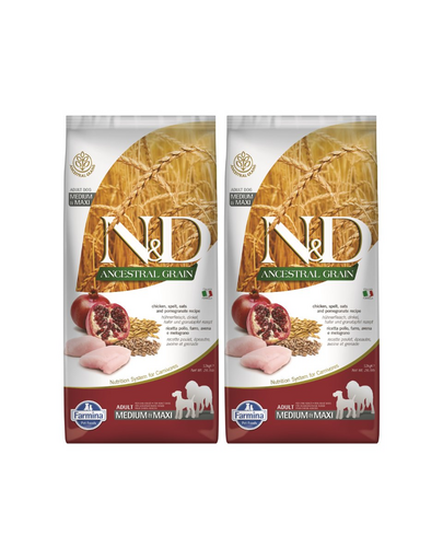 FARMINA N&D Ancestral Grain dog Adult Medium & Maxi Chicken & Pomegranate 2 x 12 kg hrana caini