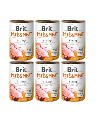 BRIT Pate&Meat turkey 6x400 g pate curcan, hrana caine
