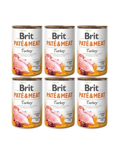 BRIT Pate&amp;Meat turkey 6x400 g pate curcan, hrana caine