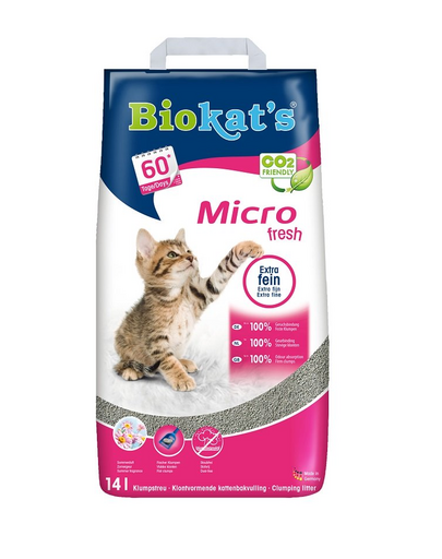 BIOKAT'S Micro Fresh 14 L nisip fin pentru pisici, din bentonita cu parfum floral