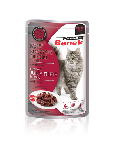 BENEK Super Hrana umeda pentru pisici, fileuri vita in sos 85 g