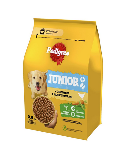 PEDIGREE Junior 2,6 kg hrana cu pasare si legume pentru caini adolescenti de rase mari si medii