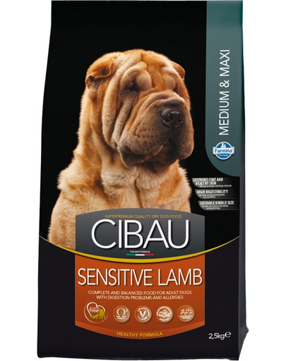 FARMINA Cibau Sensitive Lamb MEDIUM MAXI pentru caini rasa medie/mare cu sistem digestiv sensibil, miel 2,5 kg