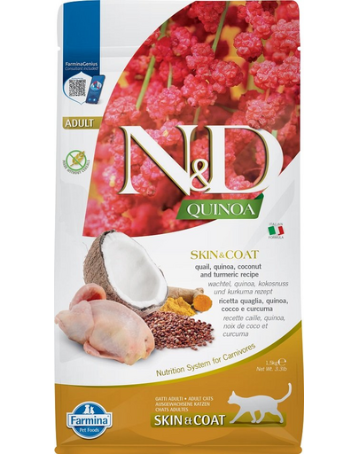 FARMINA N&D Cat Quinoa Skin&Coat Herring hrana uscata pentru pisici cu quinoa si prepelita 1,5 kg