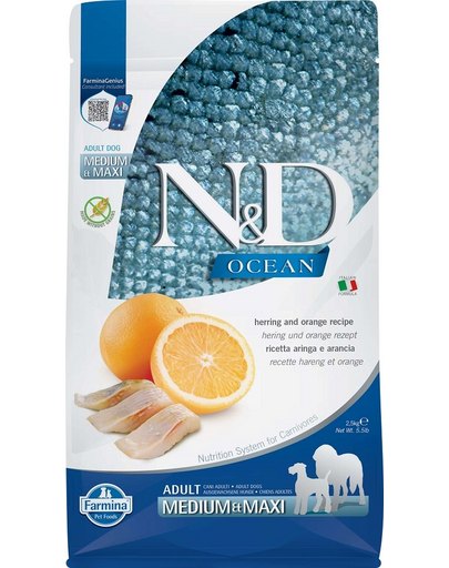 FARMINA N&D Ocean Adult Medium/Maxi Hrana pentru caini talie medie sau mare, cu hering si portocale 2,5 kg